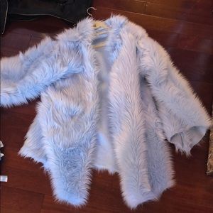 BABY BLUE FLUFFY FAUX FUR COAT. Very warm!!